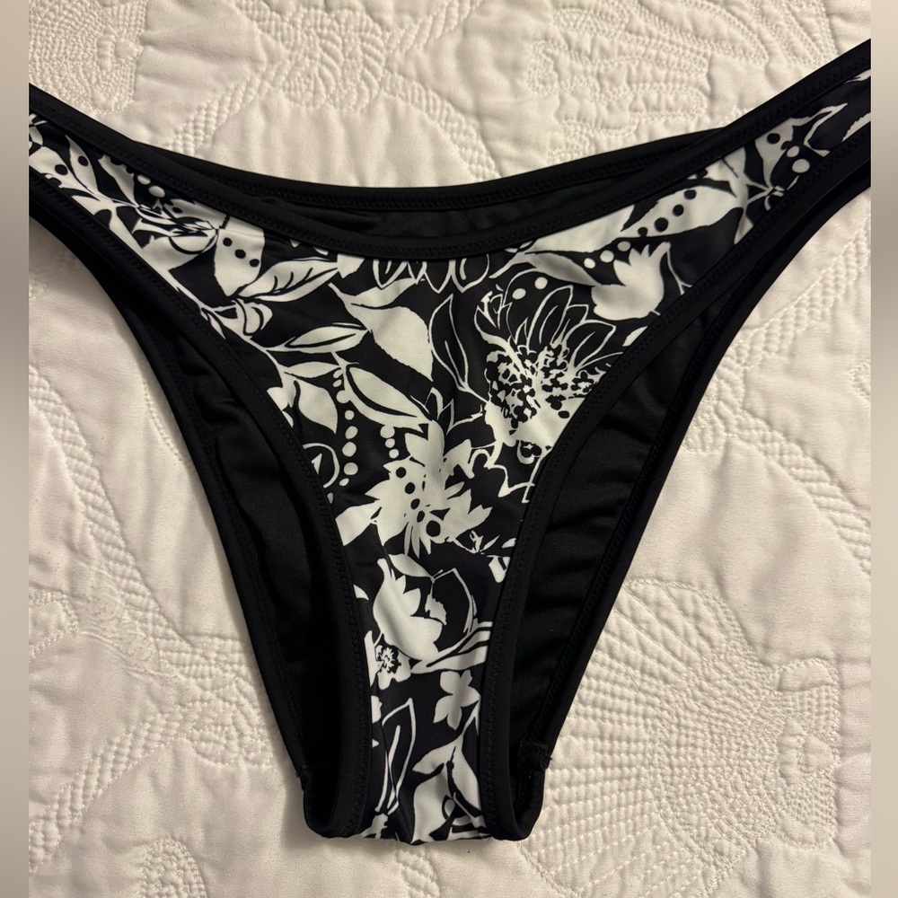 Black and White Floral Bikini Bottom